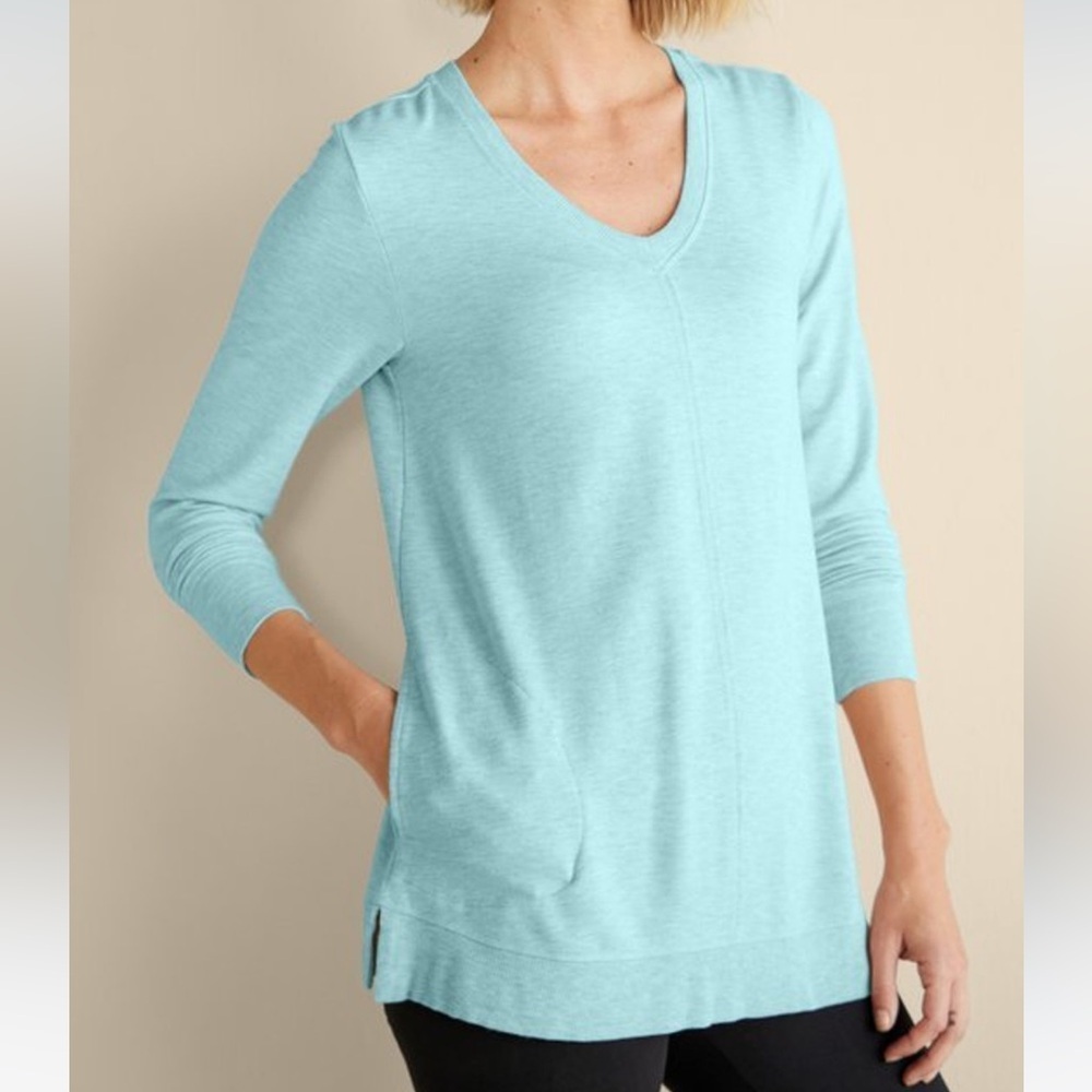 Soft Surroundings Siesta Soft Tunic V-Neck Pullover Tibetan Stone Heather Large